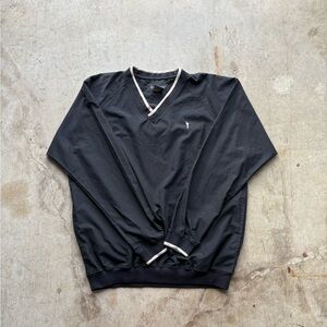 Vtg 90s Style Austin Golf Windbreaker Black Medium V Neck Pullover Embroidered